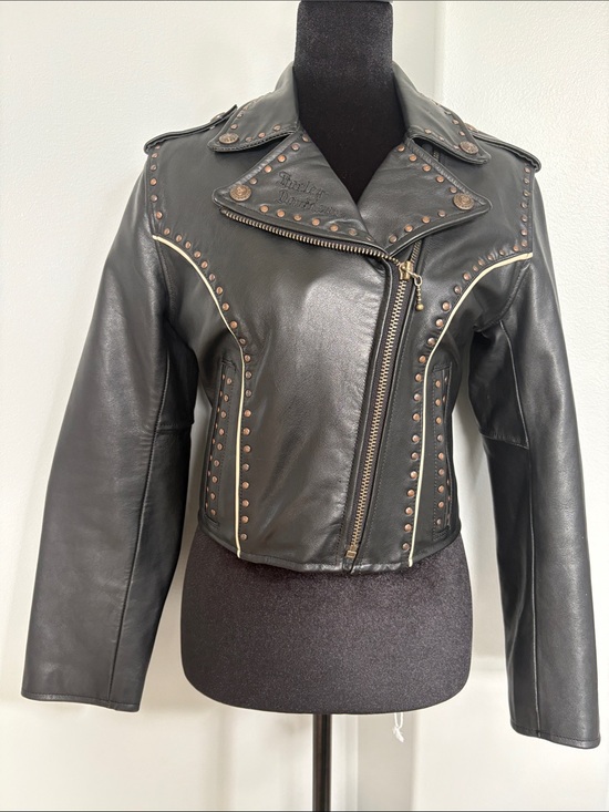 Harley-Davidson Jackets & Blazers - Vintage Harley-Davidson Black Leather Stud-Trim Moto Jacket